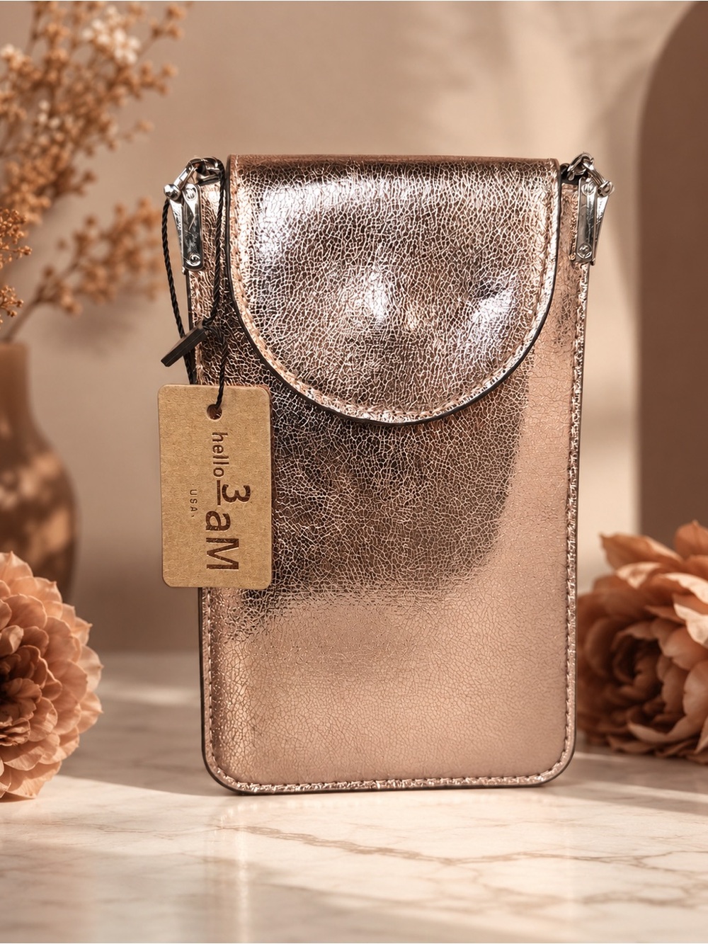 Metallic Rose Gold Phone Crossbody Case
